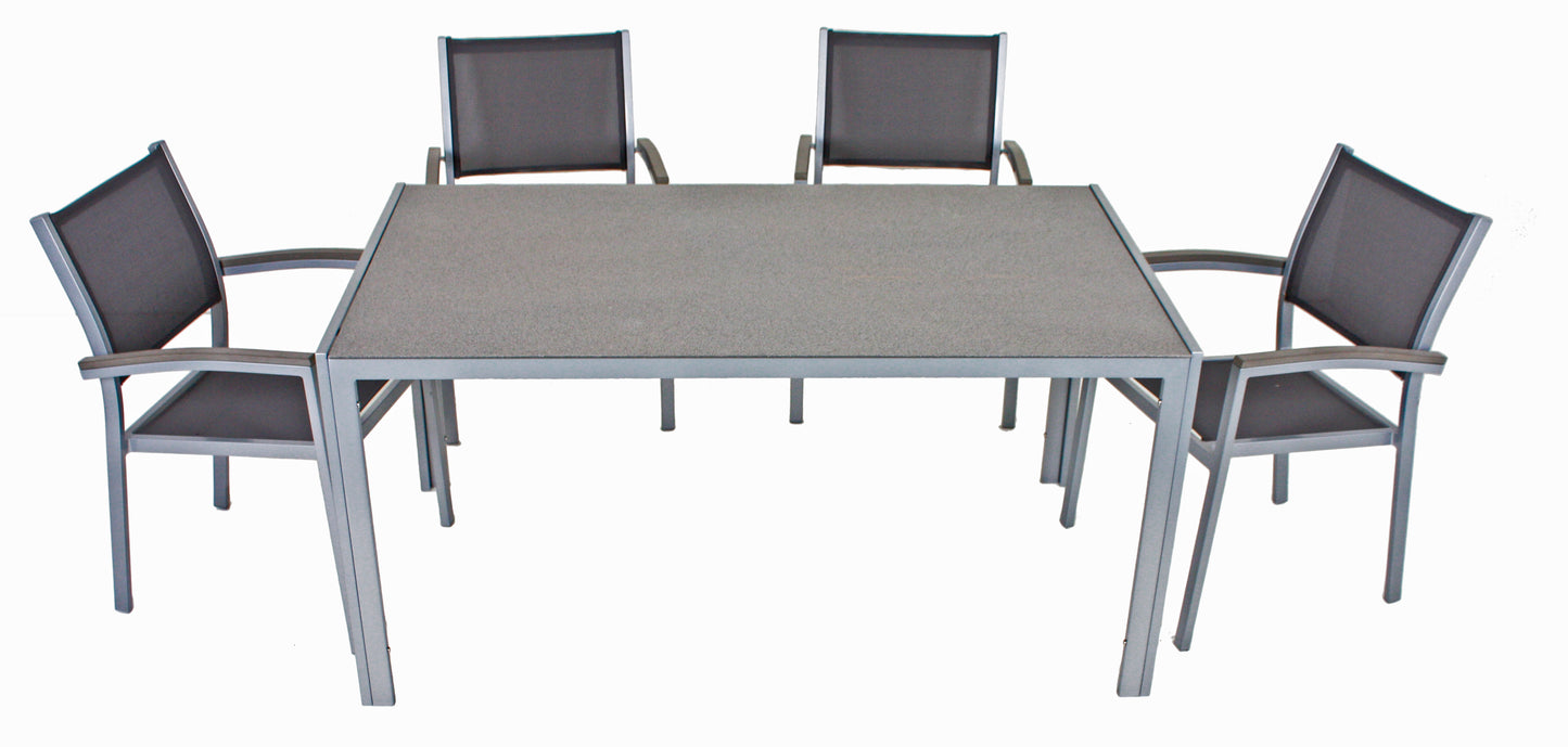 Gartengruppe GRACE – 5-teiliges Set aus Aluminium & Spraystone-Tisch