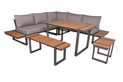 Lounge-Eckgruppe BELMIRA – 6-teiliges Gartenmöbel-Set aus Aluminium, Nonwood und Polyester