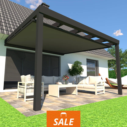 Schweng Terrassenüberdachung S400 mit Unterdachmarkise - 3,58m x 3,82m - inkl. Montage