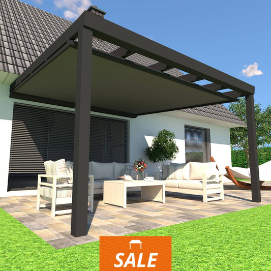 Schweng Terrassenüberdachung S400 mit Unterdachmarkise - 3,58m x 3,82m - inkl. Montage