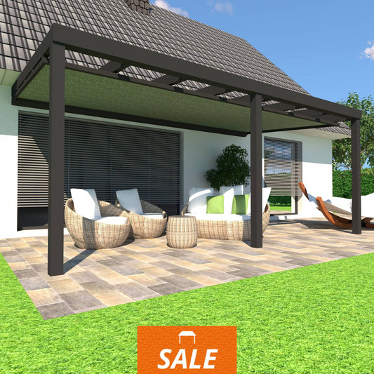 Schweng Terrassenüberdachung S400 mit Unterdachmarkise - 5,29 m x 3 m - inkl. Montage