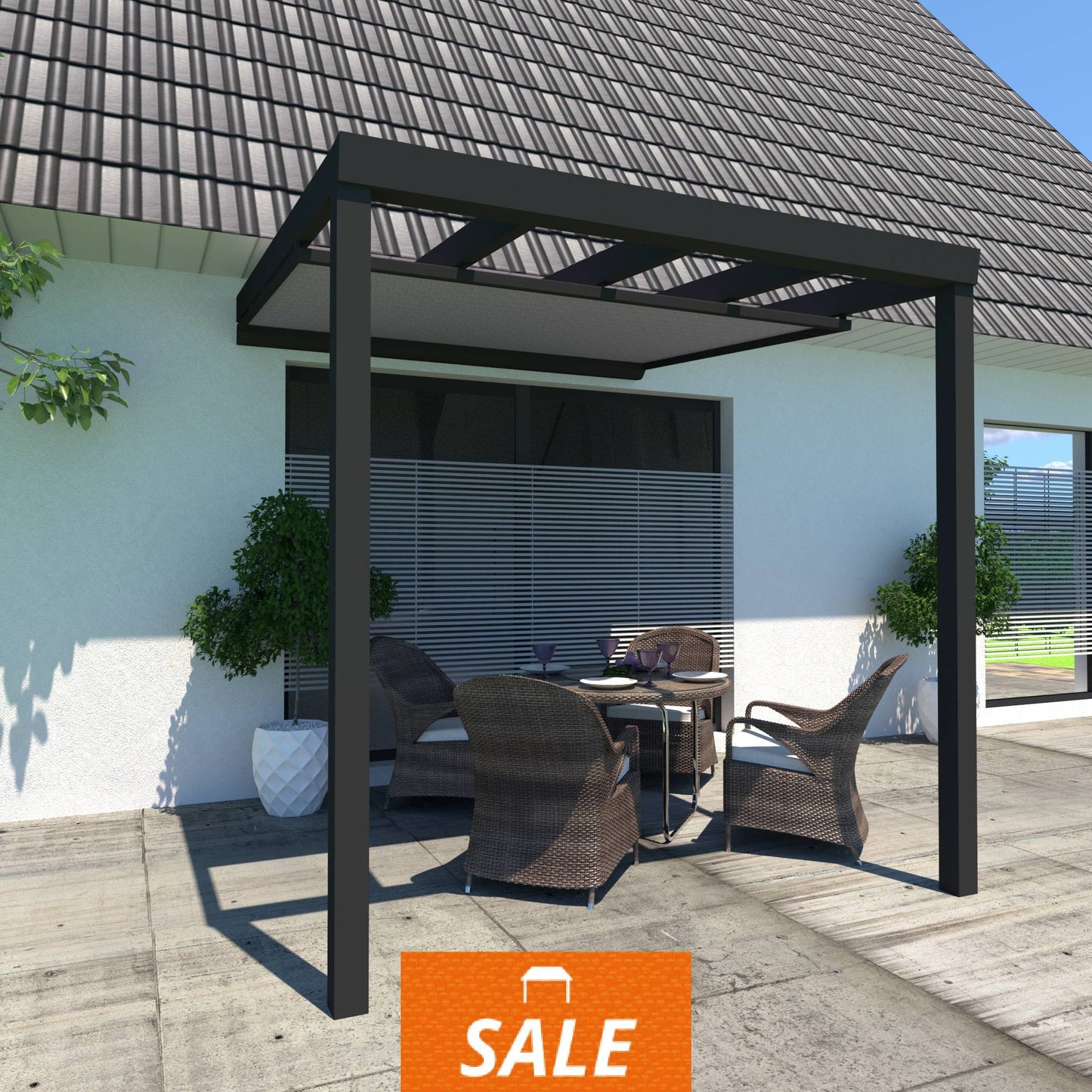 Schweng Terrassenüberdachung S400 mit Unterdachmarkise - 2,78 m x 3,00 m - inkl. Montage