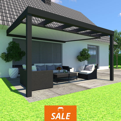 Schweng Terrassenüberdachung S400 mit Unterdachmarkise - 3,78 m x 3,69 m - inkl. Montage