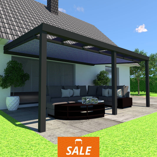 Schweng Terrassenüberdachung S400 mit Unterdachmarkise - 5,00 m x 3,39 m - inkl. Montage