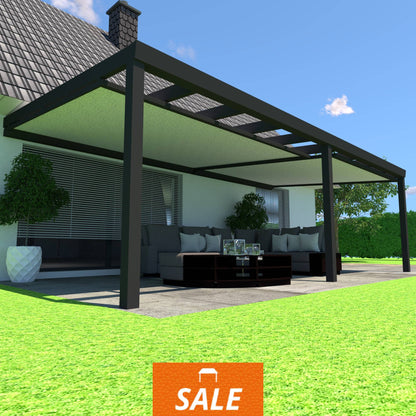 Schweng Terrassenüberdachung S400 mit Unterdachmarkise - 6,86 m x 3,56 m - inkl. Montage