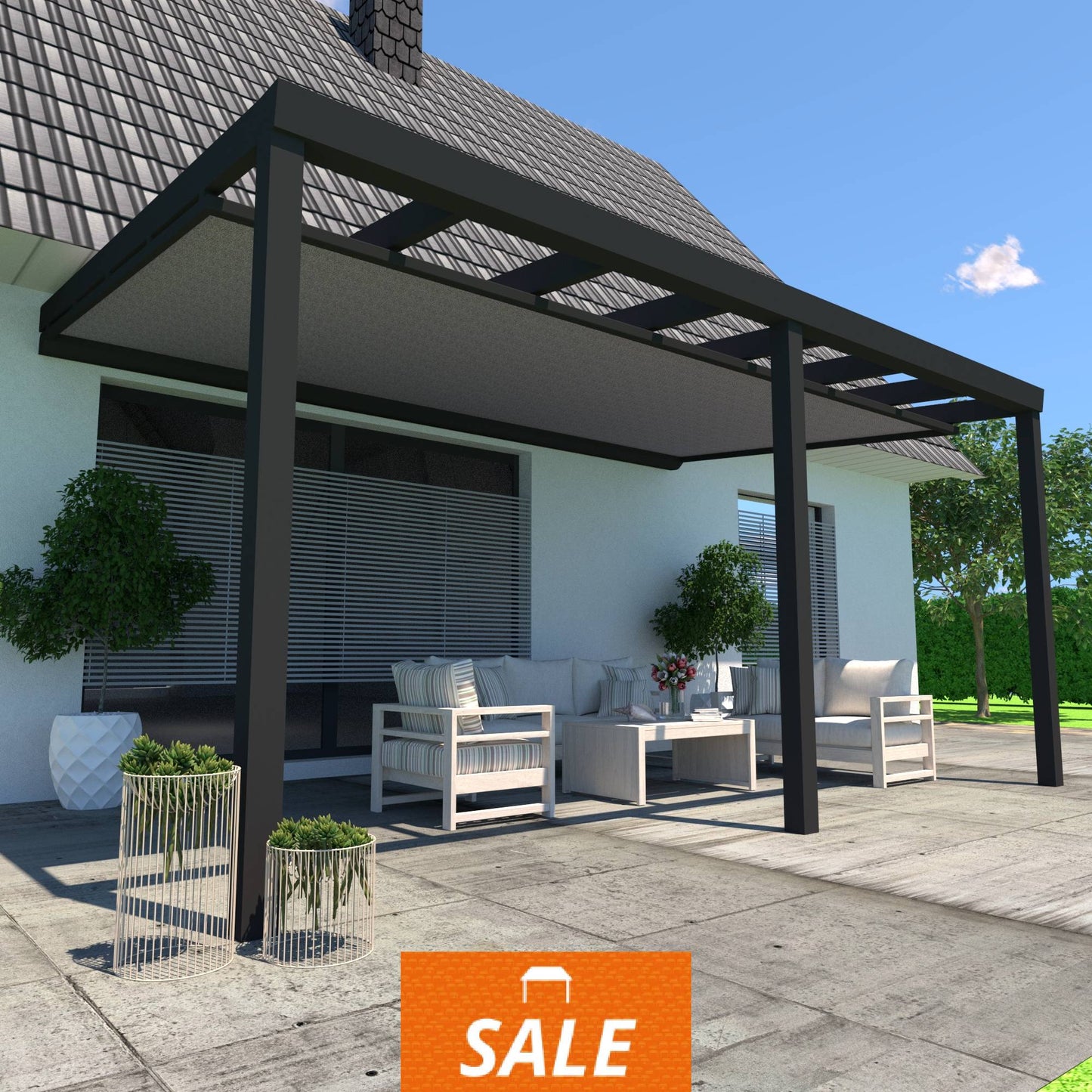 Schweng Terrassenüberdachung S400 mit Unterdachmarkise - 5,33 m x 3,36 m - inkl. Montage