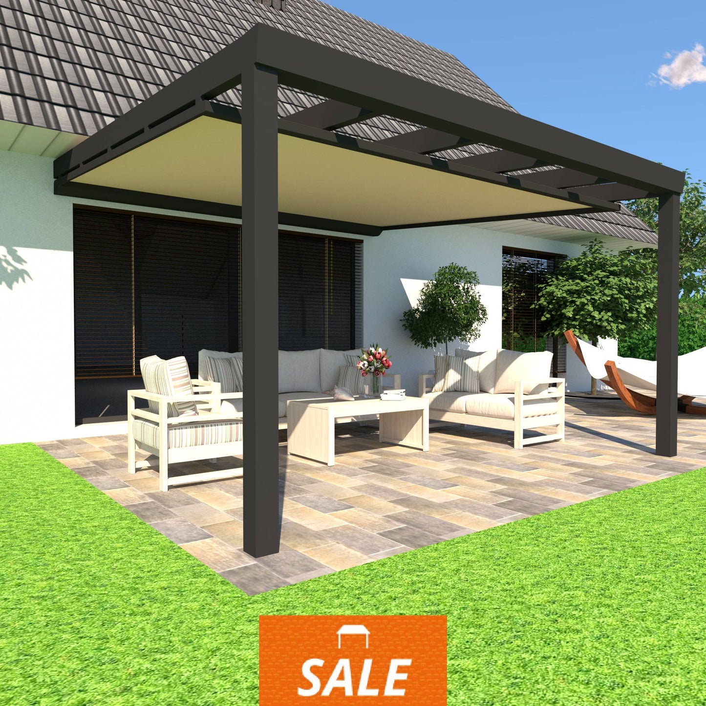 Schweng Terrassenüberdachung S400 mit Unterdachmarkise - 3,58m x 3,5m - inkl. Montage
