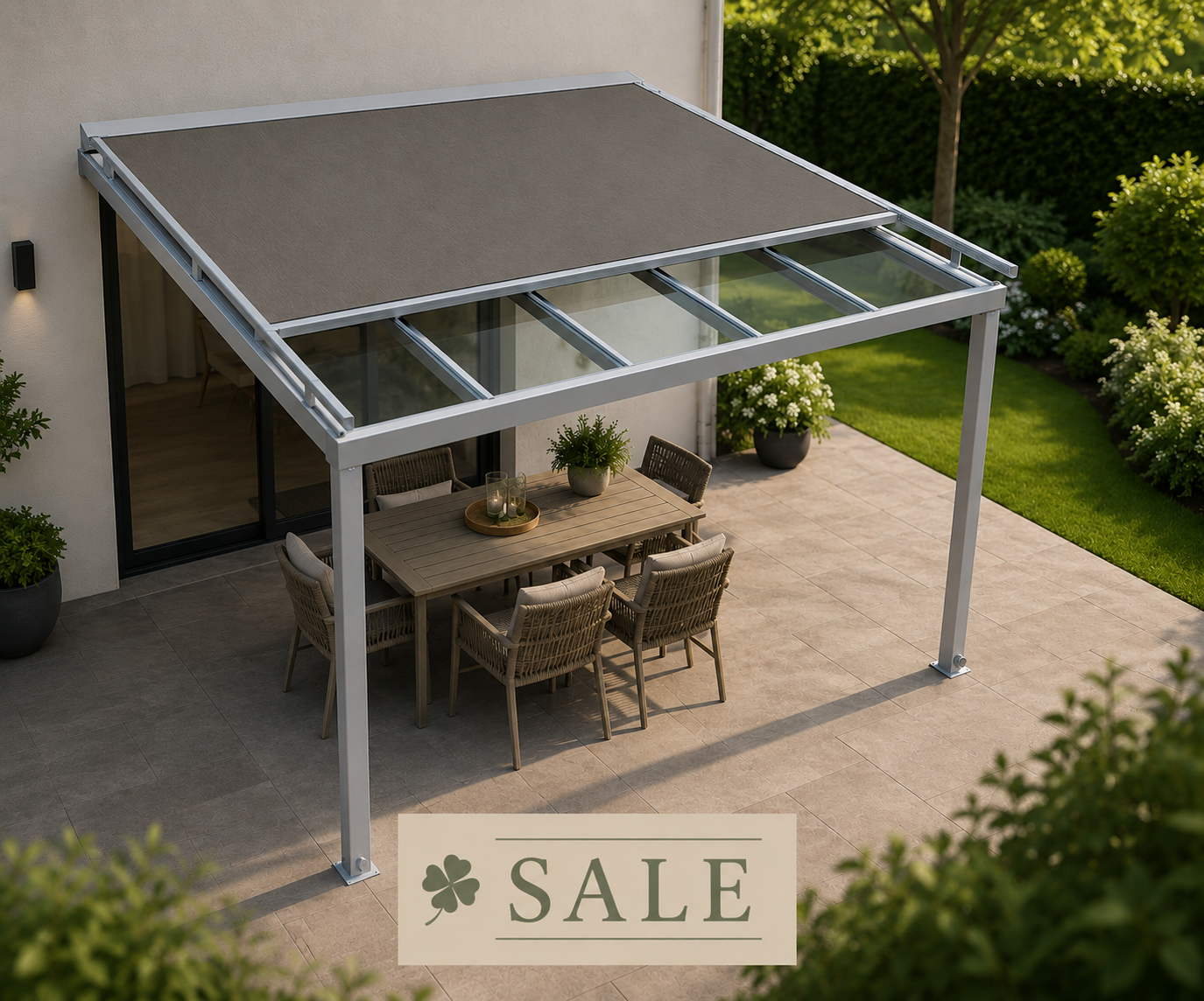 Schweng Terrassenüberdachung S400 mit Aufdachmarkise - 3,59 m x 3,36 m - inkl. Montage