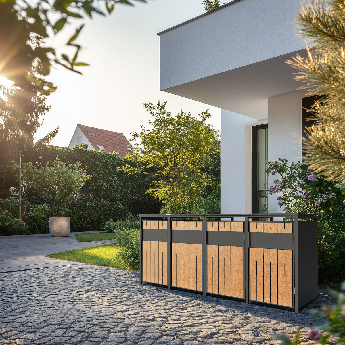Mülltonnenbox 4-fach aus verzinktem Stahl – für 60 bis 240 Liter