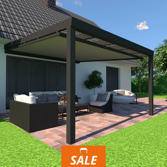 Schweng Terrassenüberdachung S400 mit Unterdachmarkise - 3,53 m x 3,92 m - inkl. Montage