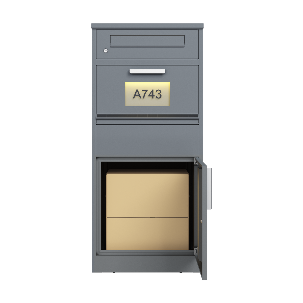 Schweng 2-in-1 Paketbox mit Briefkasten und LED-Beleuchtung – Verzinkter Stahl, abschließbar, 112 cm