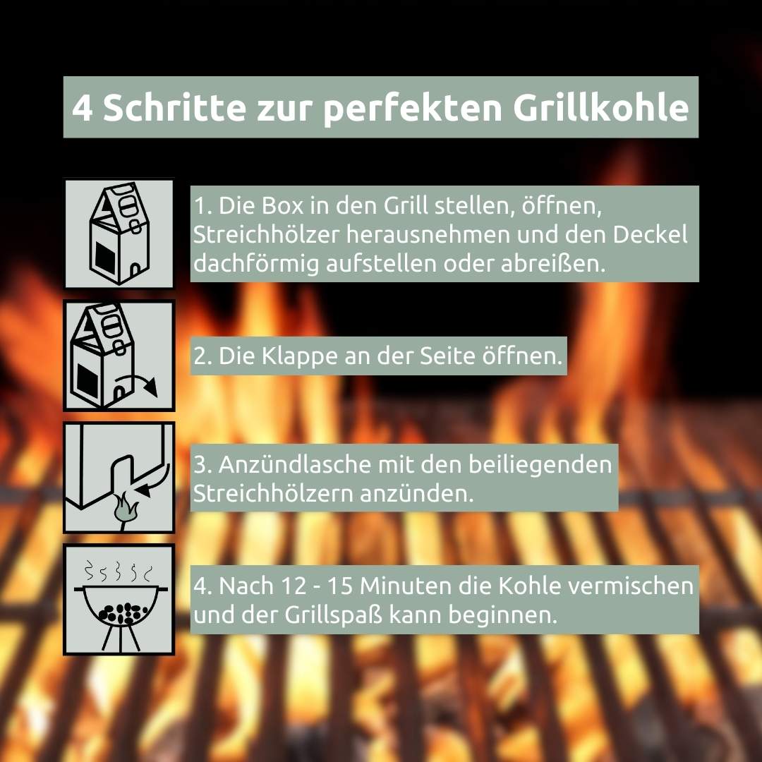 6er SET Grillkohle Premium Light-UP-Box 4in1 Grillanzünder Grillkohle