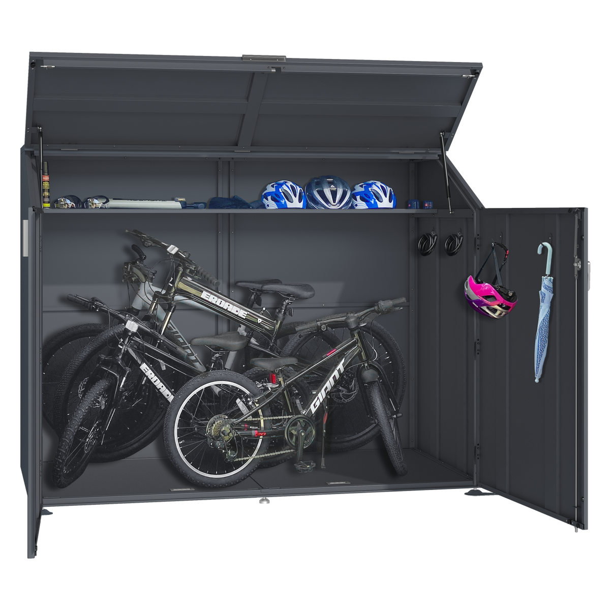 Fahrradgarage für 4 Fahrräder aus verzinktem Stahl mit Ablagefach – 200 cm