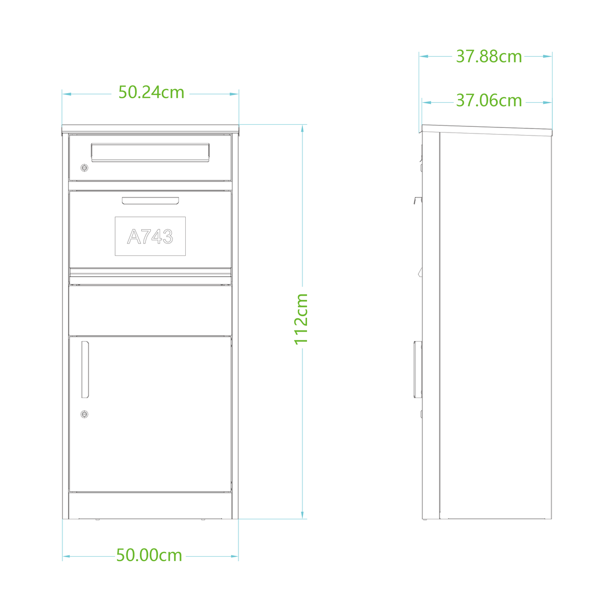 Schweng 2-in-1 Paketbox mit Briefkasten und LED-Beleuchtung – Verzinkter Stahl, abschließbar, 112 cm