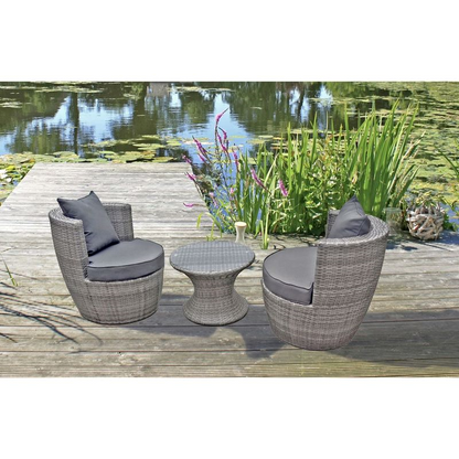 Harms Club-Set LINZ – Stilvolles Gartenmöbel-Set aus Stahl und Kunststoffgeflecht in Grau