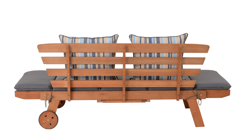 RINCON Funktionssofa aus FSC® Eukalyptusholz – mit Auflage & Ausziehtisch