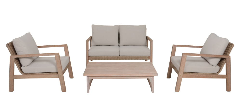 Lounge-Set SAN MATEO – 4-teiliges Gartenmöbel-Set aus FSC®-zertifiziertem Eukalyptus-Holz inkl. Kissen