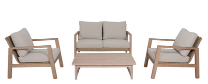 Lounge-Set SAN MATEO – 4-teiliges Gartenmöbel-Set aus FSC®-zertifiziertem Eukalyptus-Holz inkl. Kissen
