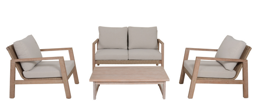 Lounge-Set SAN MATEO – 4-teiliges Gartenmöbel-Set aus FSC®-zertifiziertem Eukalyptus-Holz inkl. Kissen