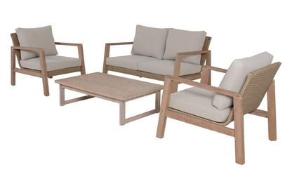 Lounge-Set SAN MATEO – 4-teiliges Gartenmöbel-Set aus FSC®-zertifiziertem Eukalyptus-Holz inkl. Kissen