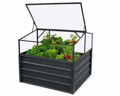 Anzuchtkasten mit Frühbeetaufsatz 108 × 110 × 104/152 cm – Hochbeet mit Polycarbonatdeckel