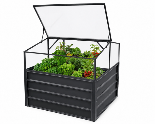 Anzuchtkasten mit Frühbeetaufsatz 108 × 110 × 104/152 cm – Hochbeet mit Polycarbonatdeckel