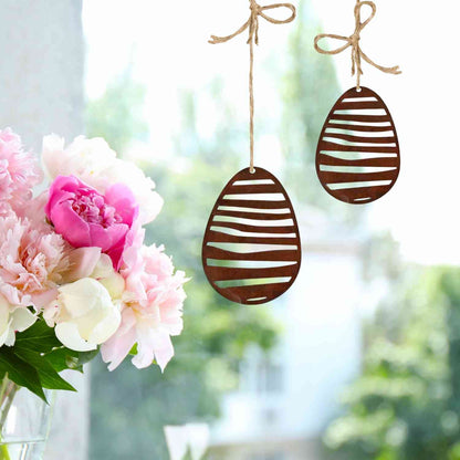 Rost Deko Ostereier Hängedeko im Streifenlook | Edelrost Ostereier zum Aufhängen
