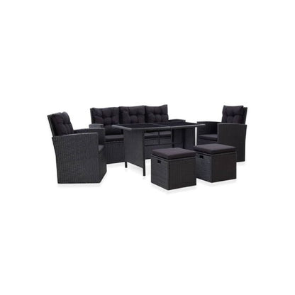 Garten-Lounge-Set 6-tlg. mit Kissen Poly Rattan Schwarz