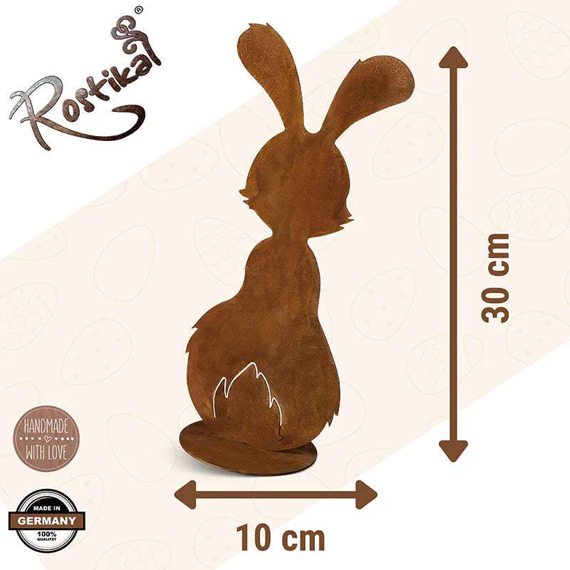 Edelrost Deko Osterhase "Berti" | Osterdeko Hase für Garten und Haus - Metall Hase für draußen und drinnen