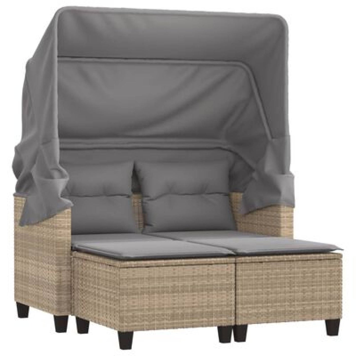 vidaXL Gartensofa 2-Sitzer mit Dach und Hockern Beige Poly Rattan