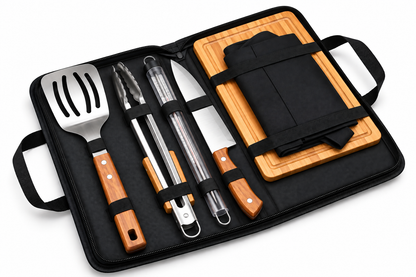 BBQ-First Premium Grillbesteck-Set, 6-teilig mit Tragetasche – Hochwertiges Edelstahl-Grillzubehör