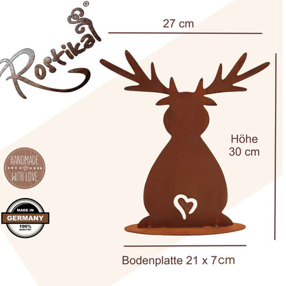 Elch Weihnachtsdeko Figuren aus Metall | Rost Deko Rentier auf Bodenplatte und zum Stecken: 30 x 27 cm / auf Bodenplatte