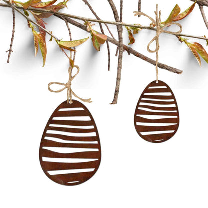 Rost Deko Ostereier Hängedeko im Streifenlook | Edelrost Ostereier zum Aufhängen