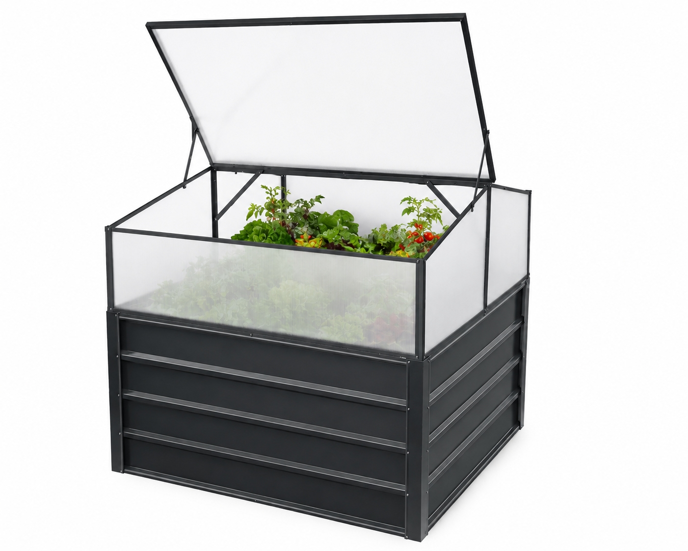 Anzuchtkasten mit Frühbeetaufsatz 108 × 110 × 104/152 cm – Hochbeet mit Polycarbonatdeckel