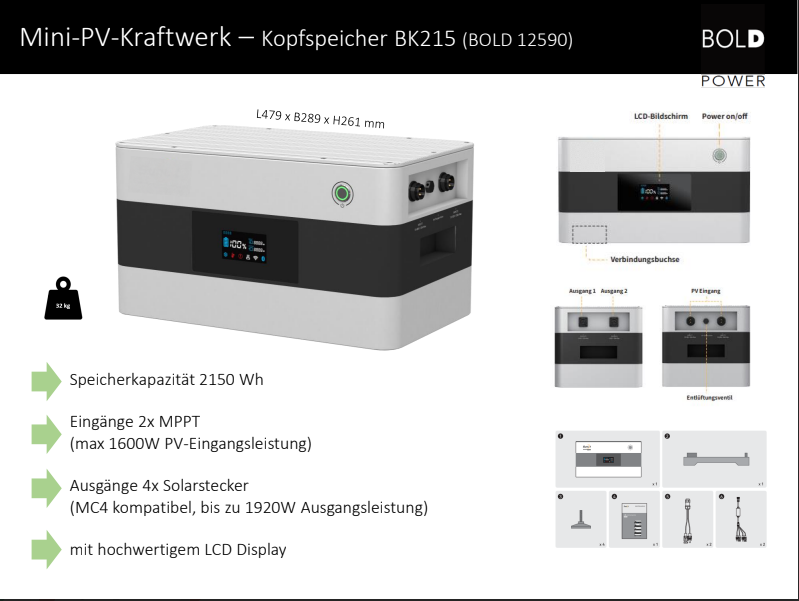 Mini-PV-Kraftwerk – Kopfspeicher BK215