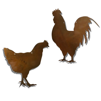 Henne und Gockel | Fensterdeko hängend im Landhausstil | Gartendeko Hahn und Henne aus Metall