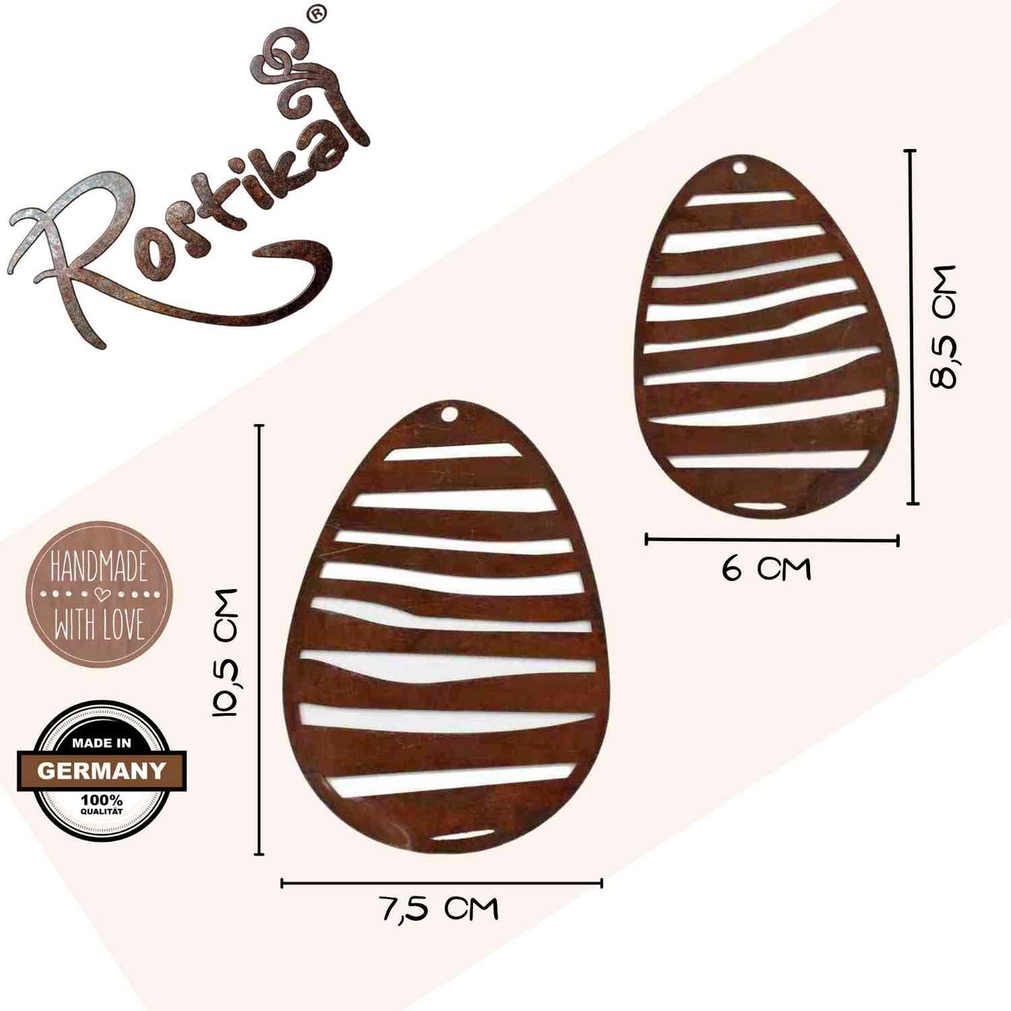 Rost Deko Ostereier Hängedeko im Streifenlook | Edelrost Ostereier zum Aufhängen