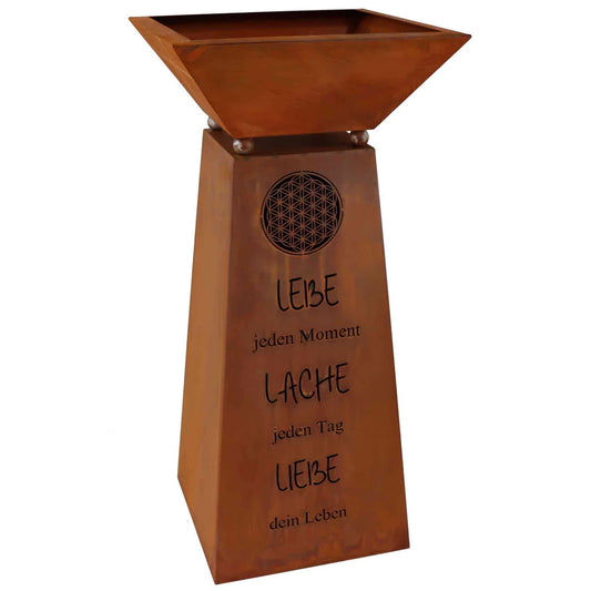Rost Deko Pflanzsäule mit Blume des Lebens & Lebensspruch
