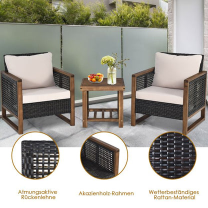 3er Set Rattan Gartenmöbel Polyrattan Lounge Set