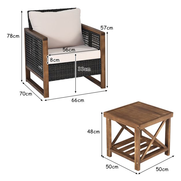 3er Set Rattan Gartenmöbel Polyrattan Lounge Set