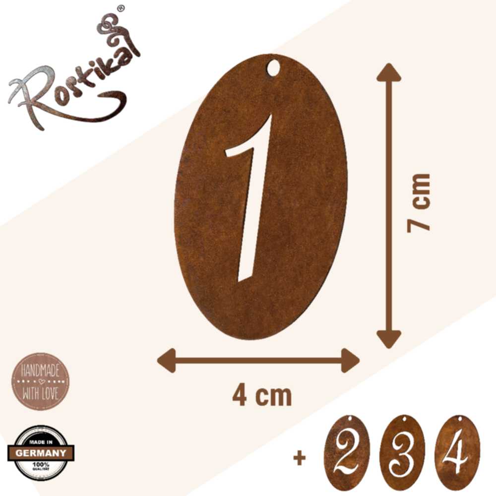 Adventsdeko Zahlen 1 - 4, aus rostigem Metall, Weihnachts und Advents Dekoration