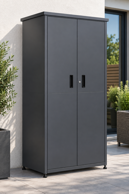 Metall-Geräteschrank aus verzinktem Stahl – Abschließbarer Gartenschrank mit Einlegeböden, 90 × 65 × 187 cm