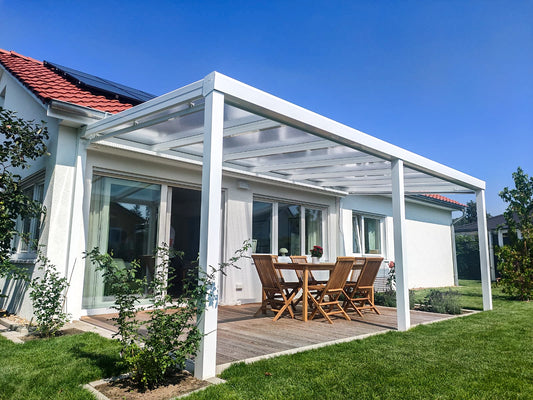 "Gib deinem Leben mehr Schweng" - S350 Terrassenüberdachung mit Polycarbonat - 5m x 3,50m