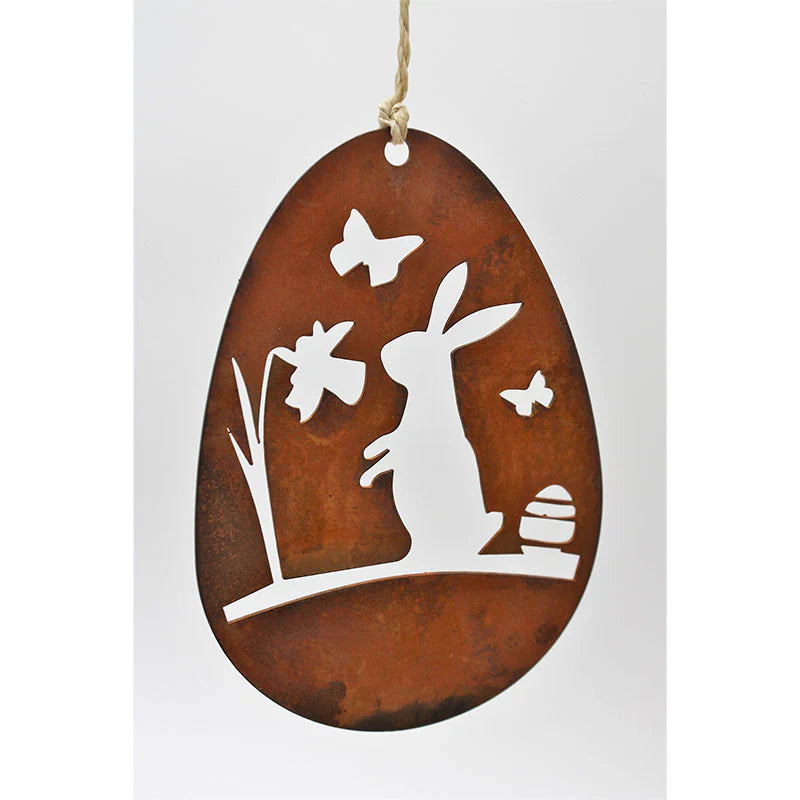 Edelrost Ostereier Deko Set 'Frohe Ostern' zum hängen | Metall Ostern Hängedeko - Handgemachte Spitzenqualität