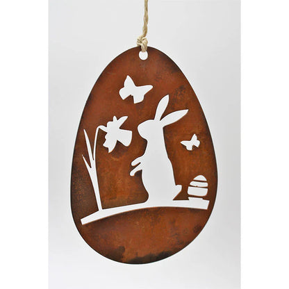 Edelrost Ostereier Deko Set 'Frohe Ostern' zum hängen | Metall Ostern Hängedeko - Handgemachte Spitzenqualität