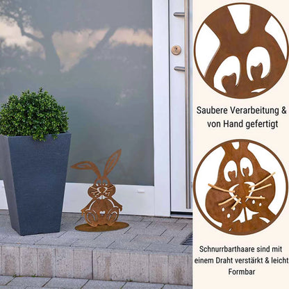 Osterdeko Metall Hase Schnurri | Edelrost Gartendeko für Ostern und Frühling