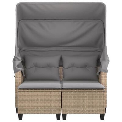 vidaXL Gartensofa 2-Sitzer mit Dach und Hockern Beige Poly Rattan