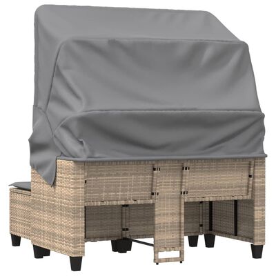 vidaXL Gartensofa 2-Sitzer mit Dach und Hockern Beige Poly Rattan