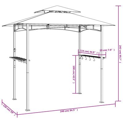 vidaXL Grillpavillon mit Seitenregalen Anthrazit 240x150x243 cm Stahl