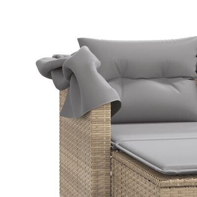 vidaXL Gartensofa 2-Sitzer mit Dach und Hockern Beige Poly Rattan